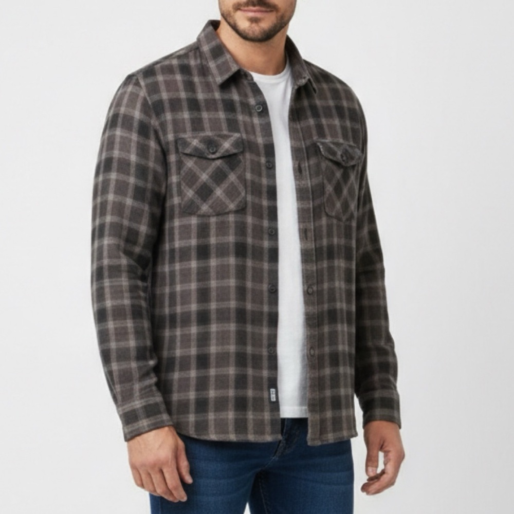 VANS | Gray Plaid Button Up Flannel Shirt | Size L